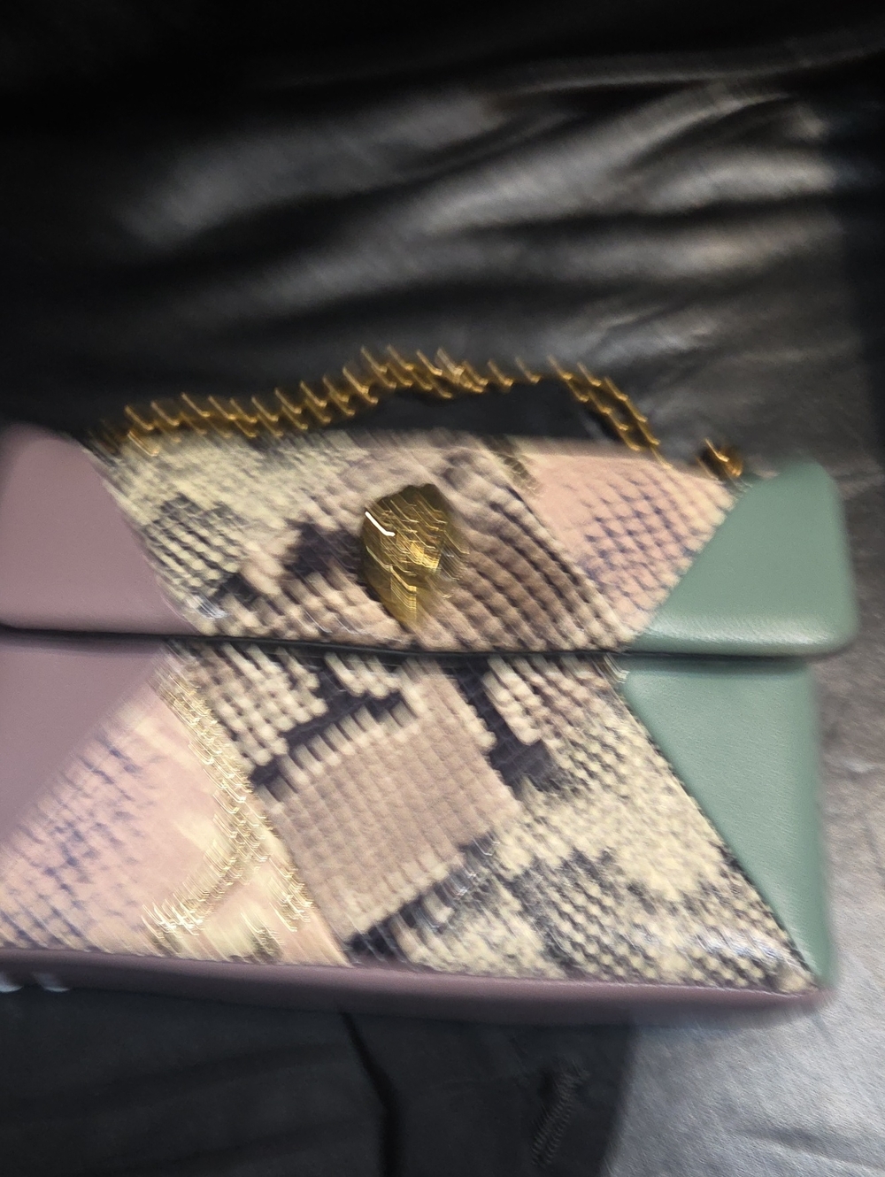 Kurt Geiger Pastel Patchwork Crossbody in Pink, Mint & Snakeskin with Gold Chain